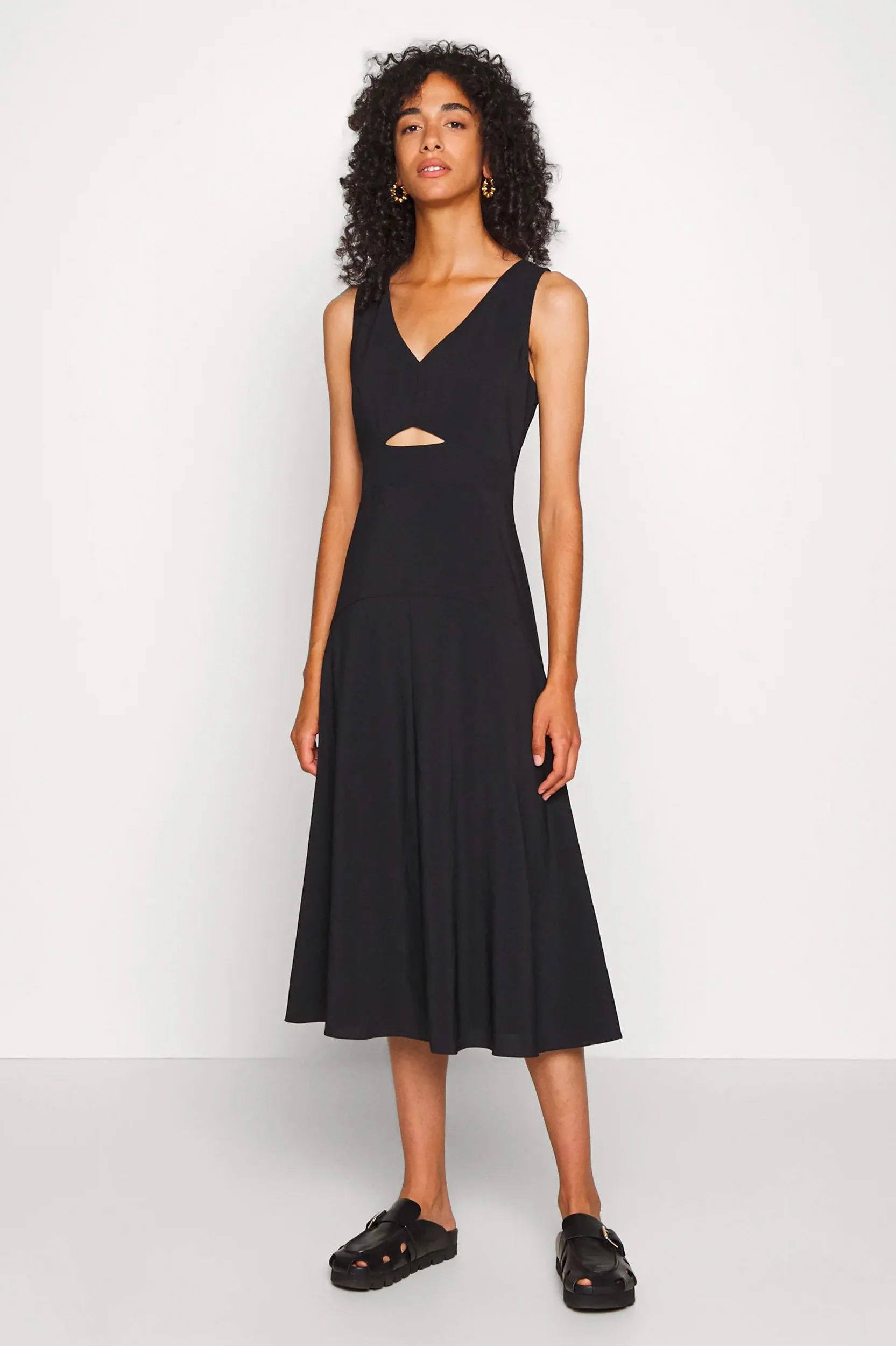 Cutout Crisp Midi Dress in Black