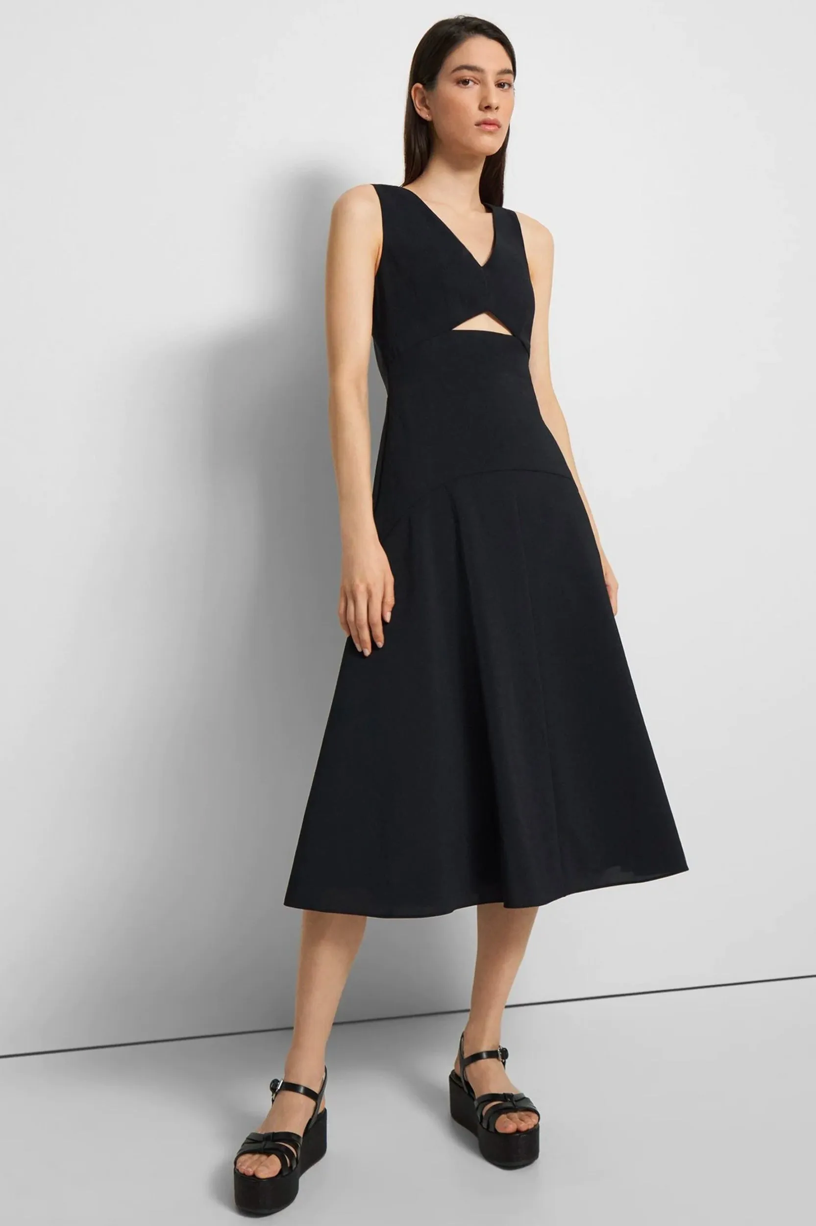 Cutout Crisp Midi Dress in Black