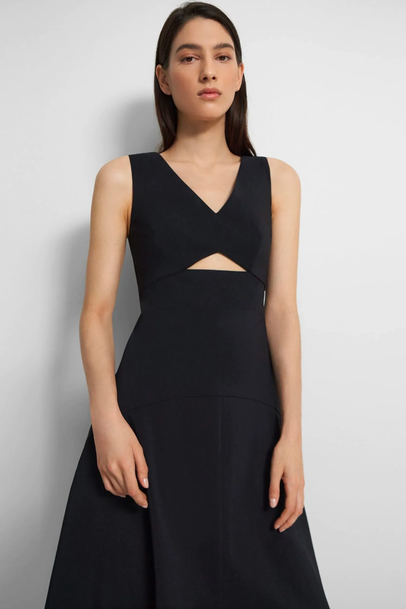 Cutout Crisp Midi Dress in Black