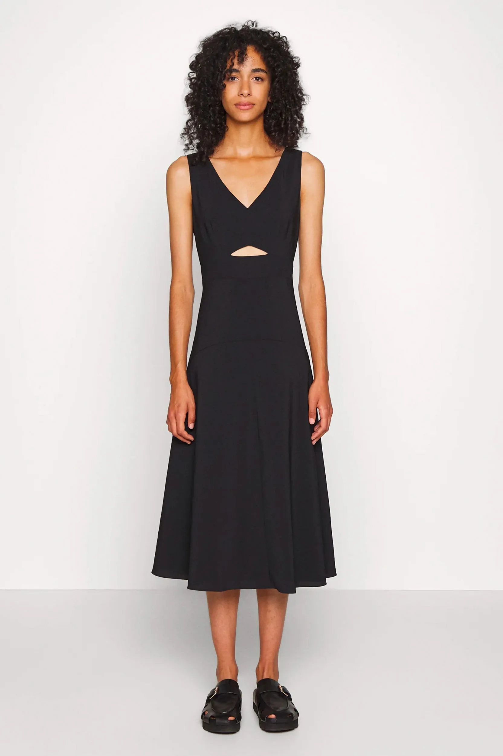 Cutout Crisp Midi Dress in Black