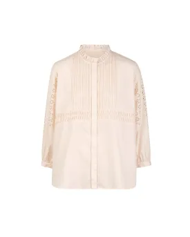 Cutwork Lace Pintuck Button Up Blouse