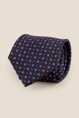 Dark Navy Geometric Pattern Silk Tie