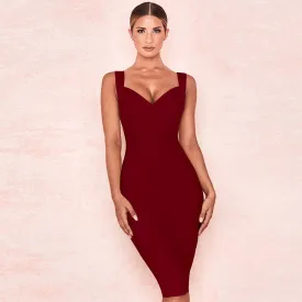 Deep V Vintage Bodycon Midi Dress