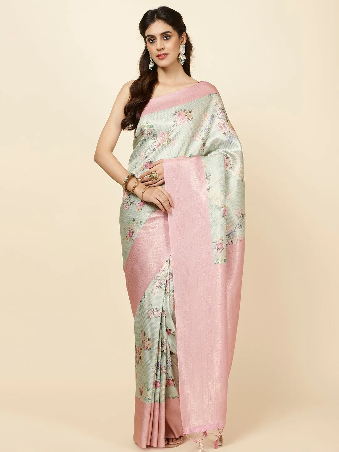 Digital Floral Printed Handloom Saree