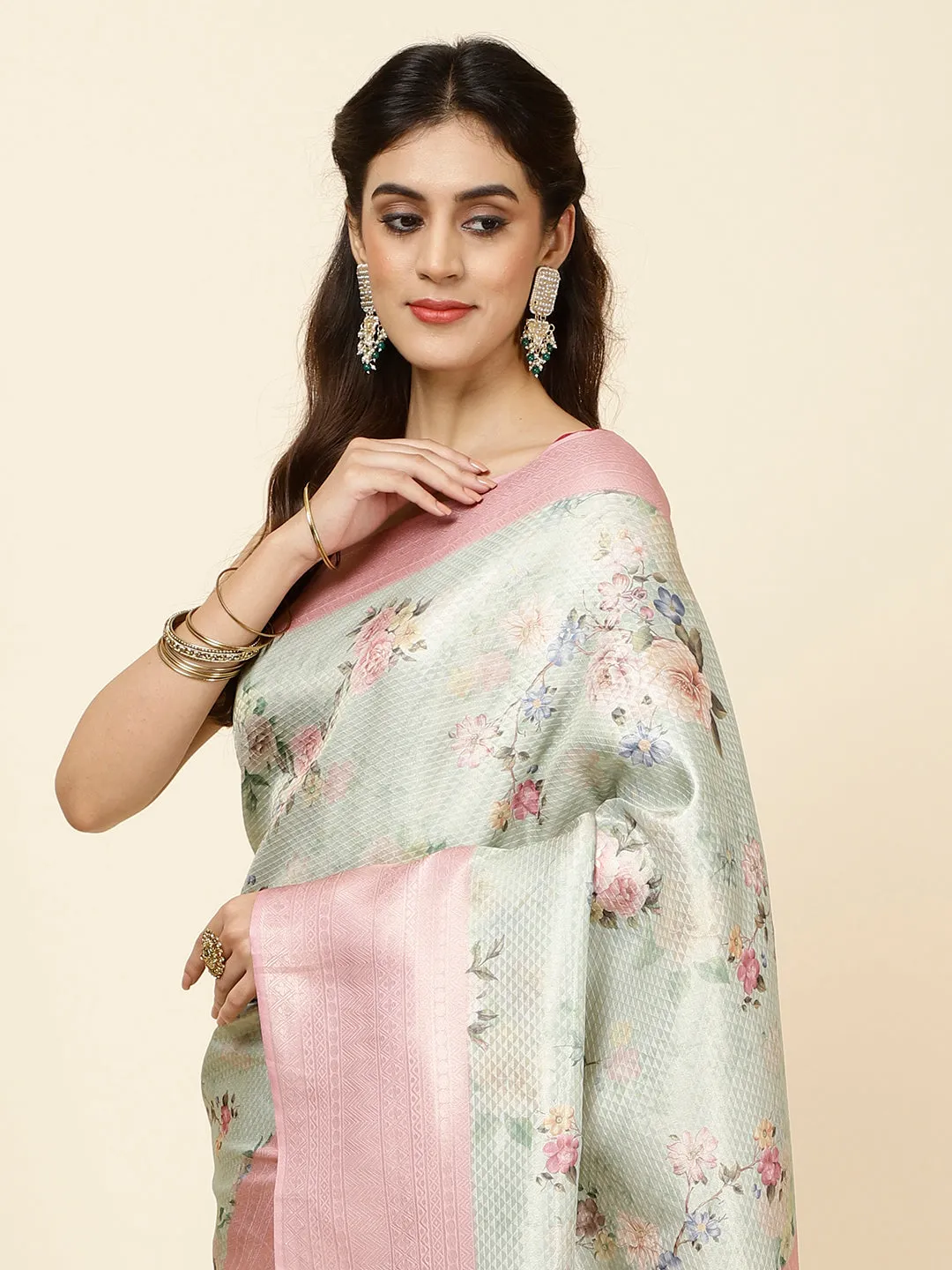 Digital Floral Printed Handloom Saree