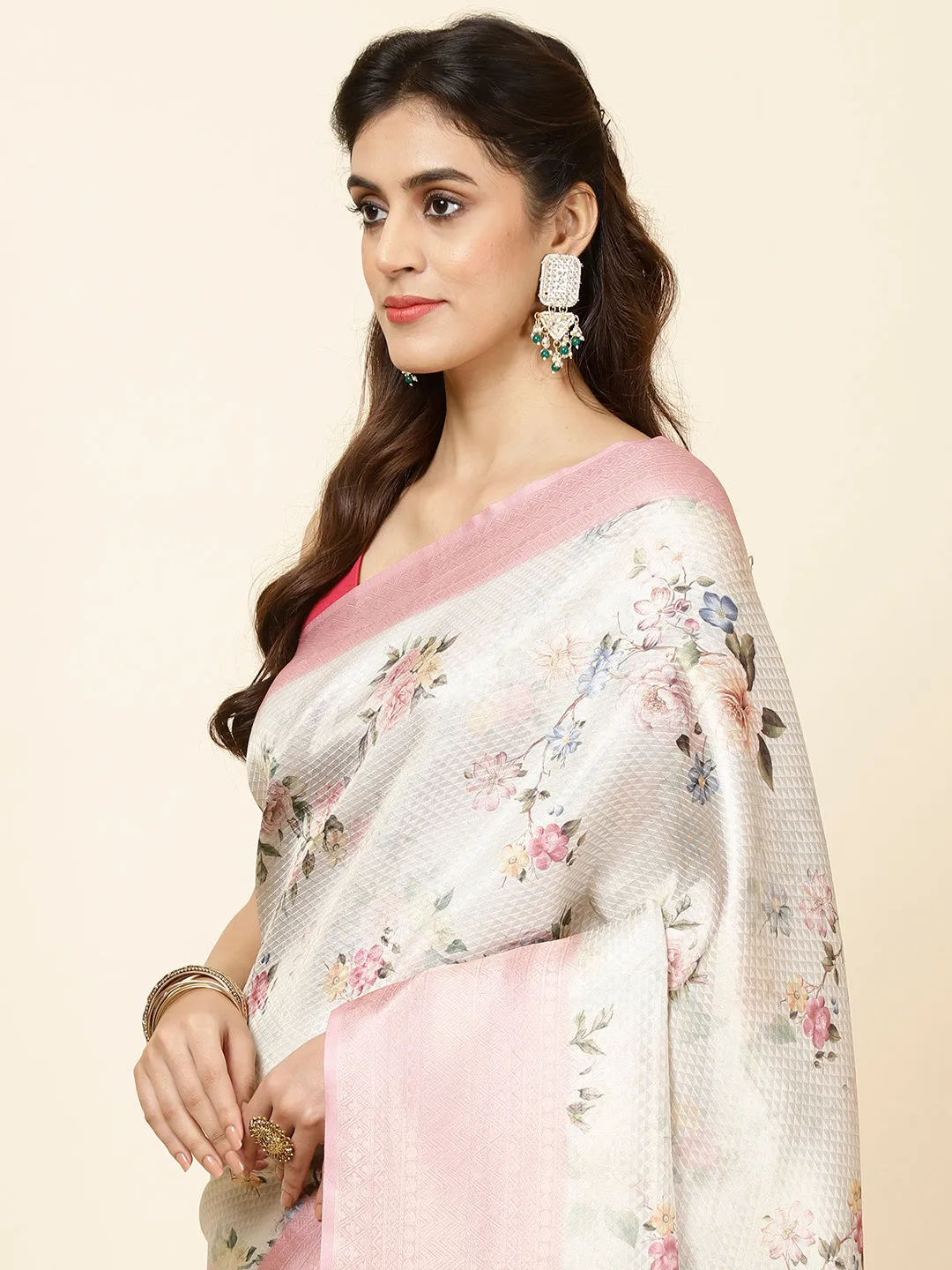 Digital Floral Printed Handloom Saree