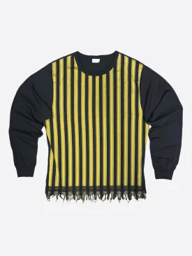 DRIES VAN NOTEN STRIPED FRAYED BLACK LONG SLEEVE