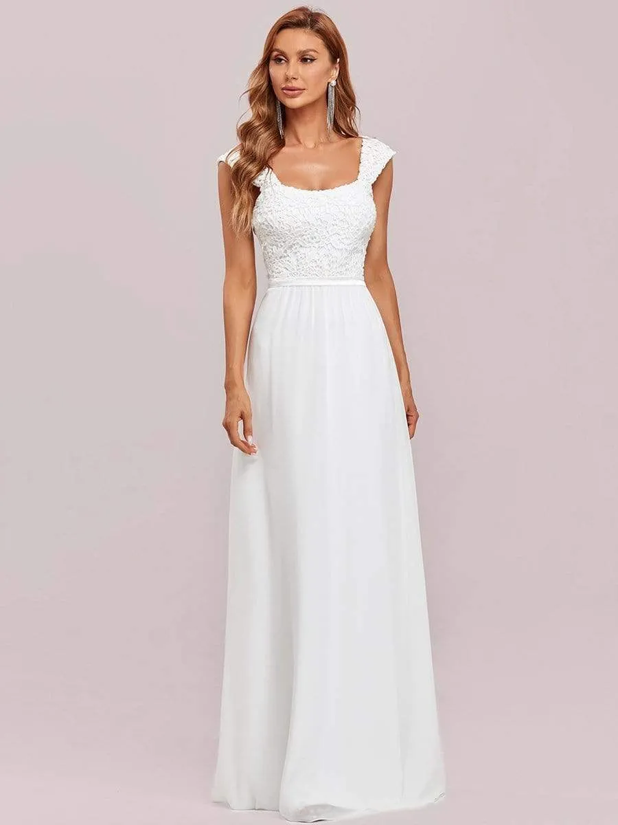 Elegant A Line Long Chiffon Bridesmaid Dress With Lace Bodice