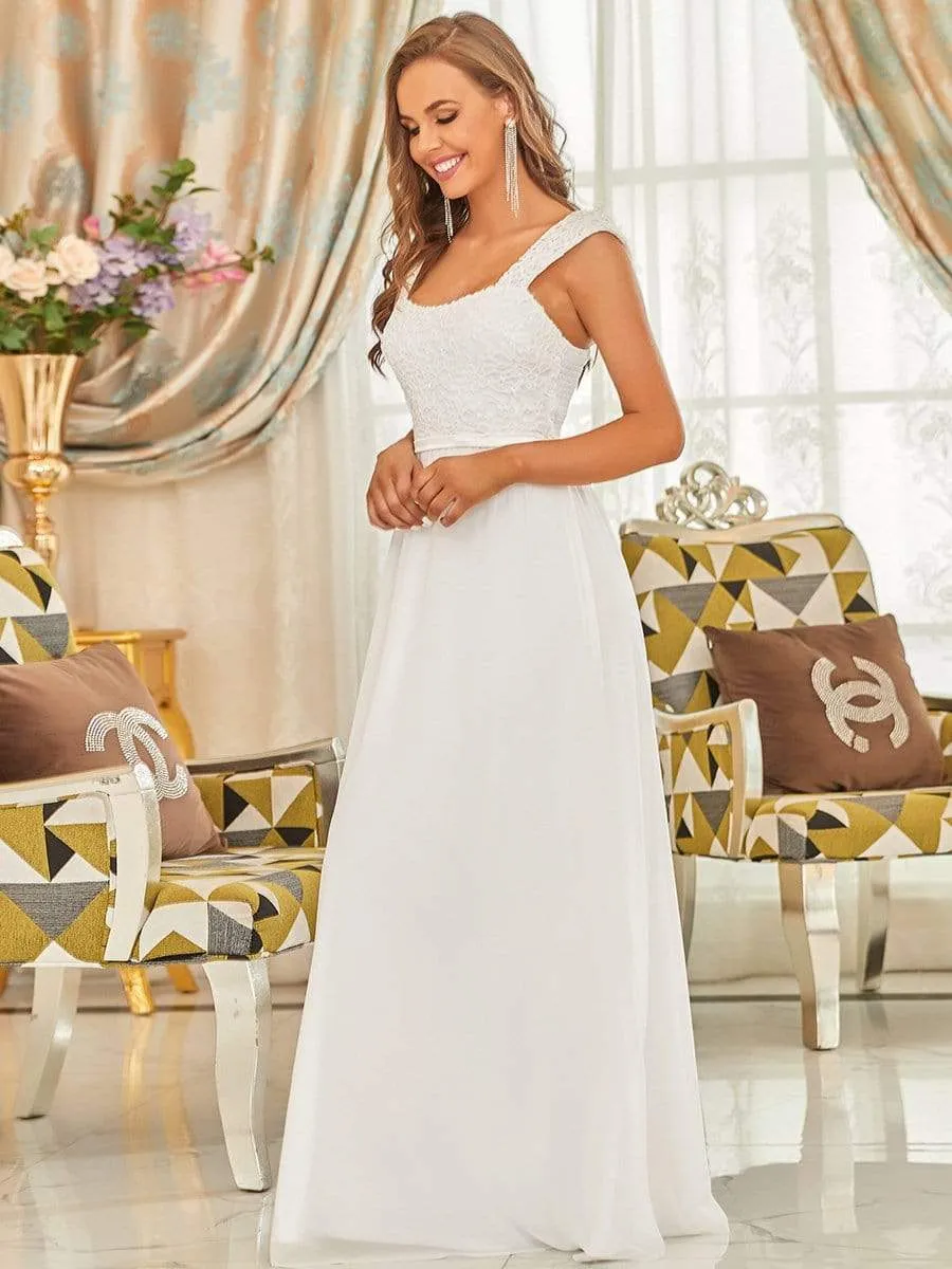 Elegant A Line Long Chiffon Bridesmaid Dress With Lace Bodice