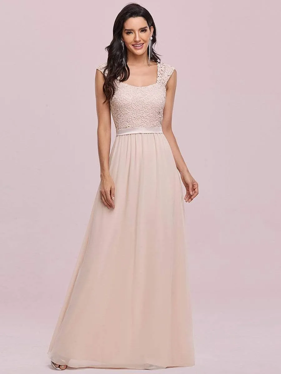 Elegant A Line Long Chiffon Bridesmaid Dress With Lace Bodice