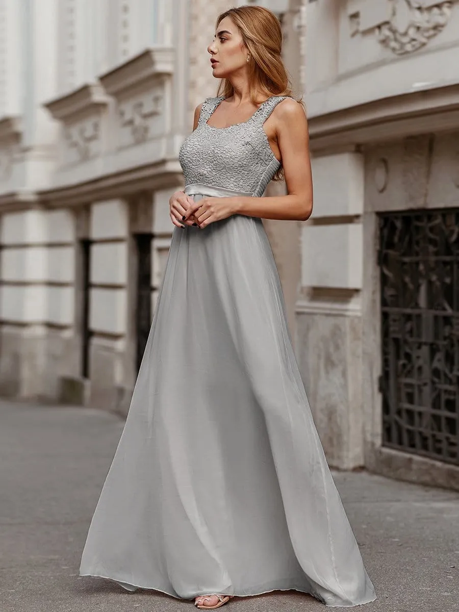 Elegant A Line Long Chiffon Bridesmaid Dress With Lace Bodice