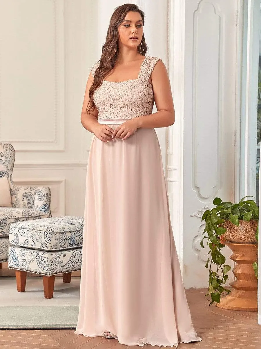 Elegant A Line Long Chiffon Bridesmaid Dress With Lace Bodice