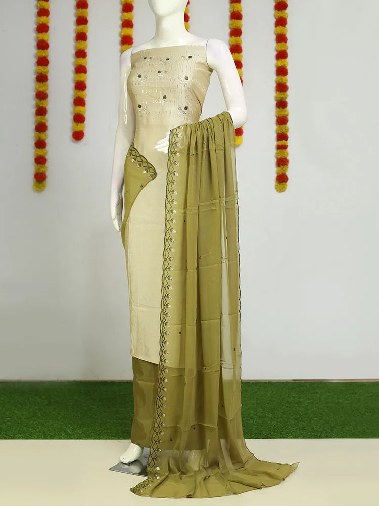 Elegant Kerala Set Churidar Material - Silk with Thread Work & Floral Design