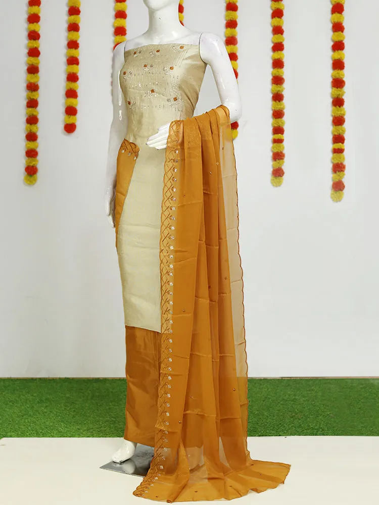 Elegant Kerala Set Churidar Material - Silk with Thread Work & Floral Design