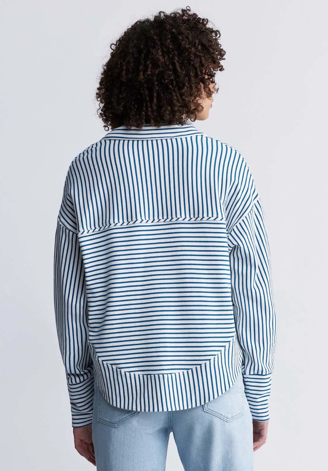 Ellowynne Women’s Striped Pullover in White & Blue - KT0099P