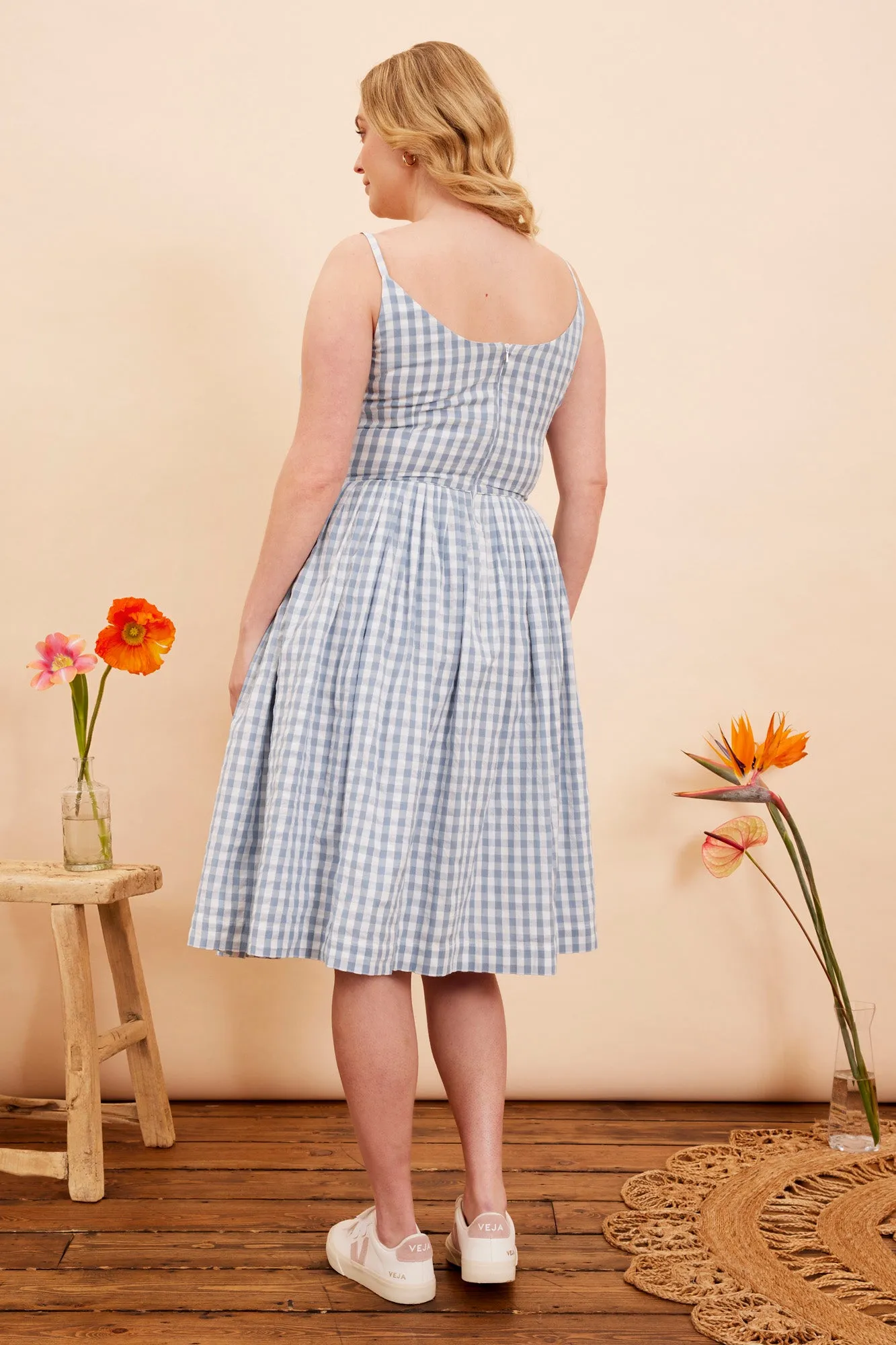 Enids Elegant Blue Checked Dress from India