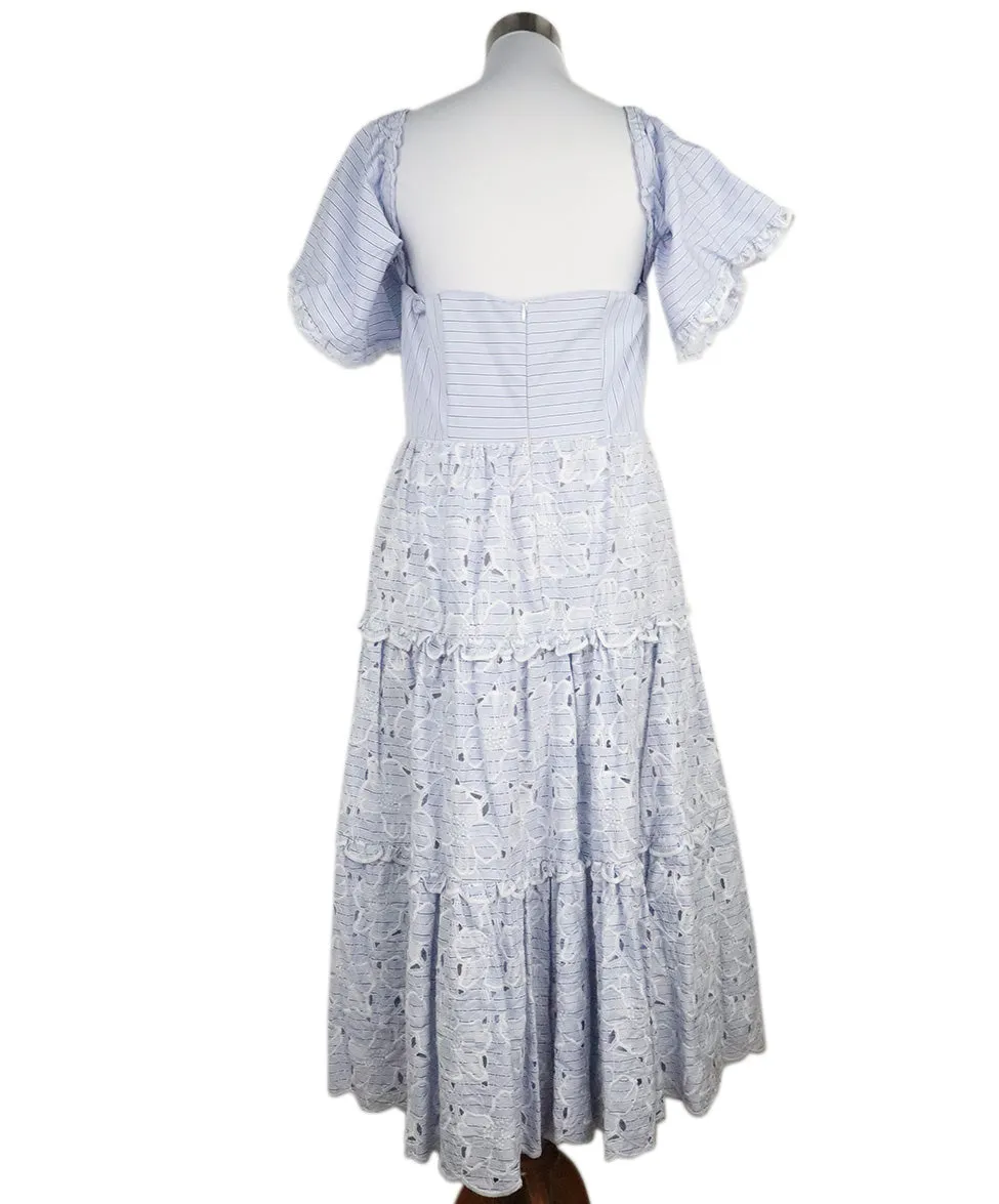 Erdem Blue & White Stripe Embroidered Dress sz 4