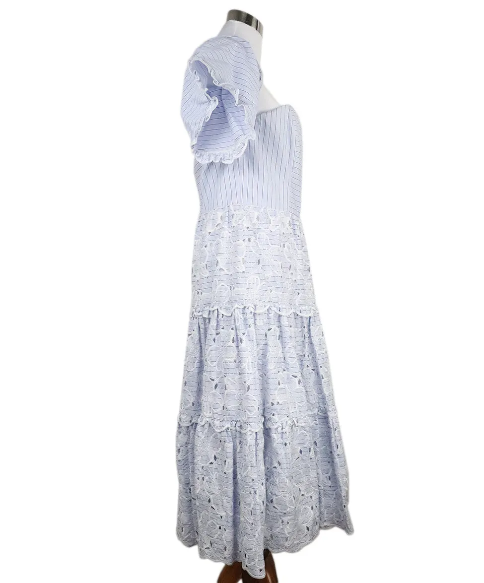 Erdem Blue & White Stripe Embroidered Dress sz 4