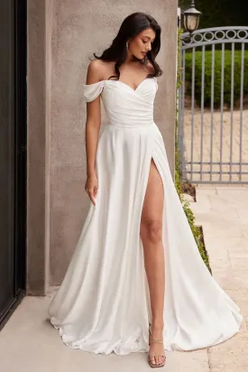 Forever Starts Today | Off the Shoulder Bridal A Line Satin Dress | 7493W