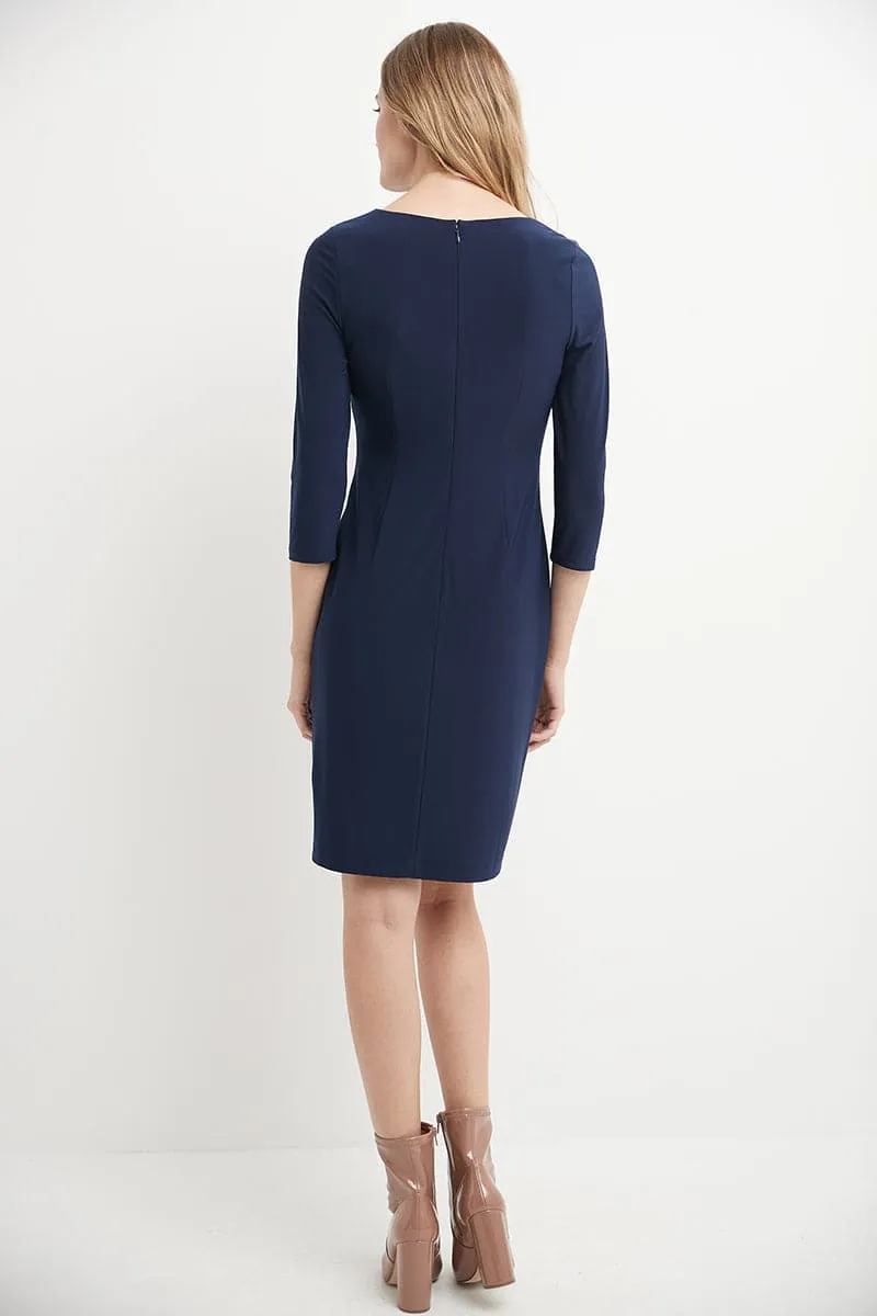 Form-Fitting Shift Dress with 3/4 Sleeves