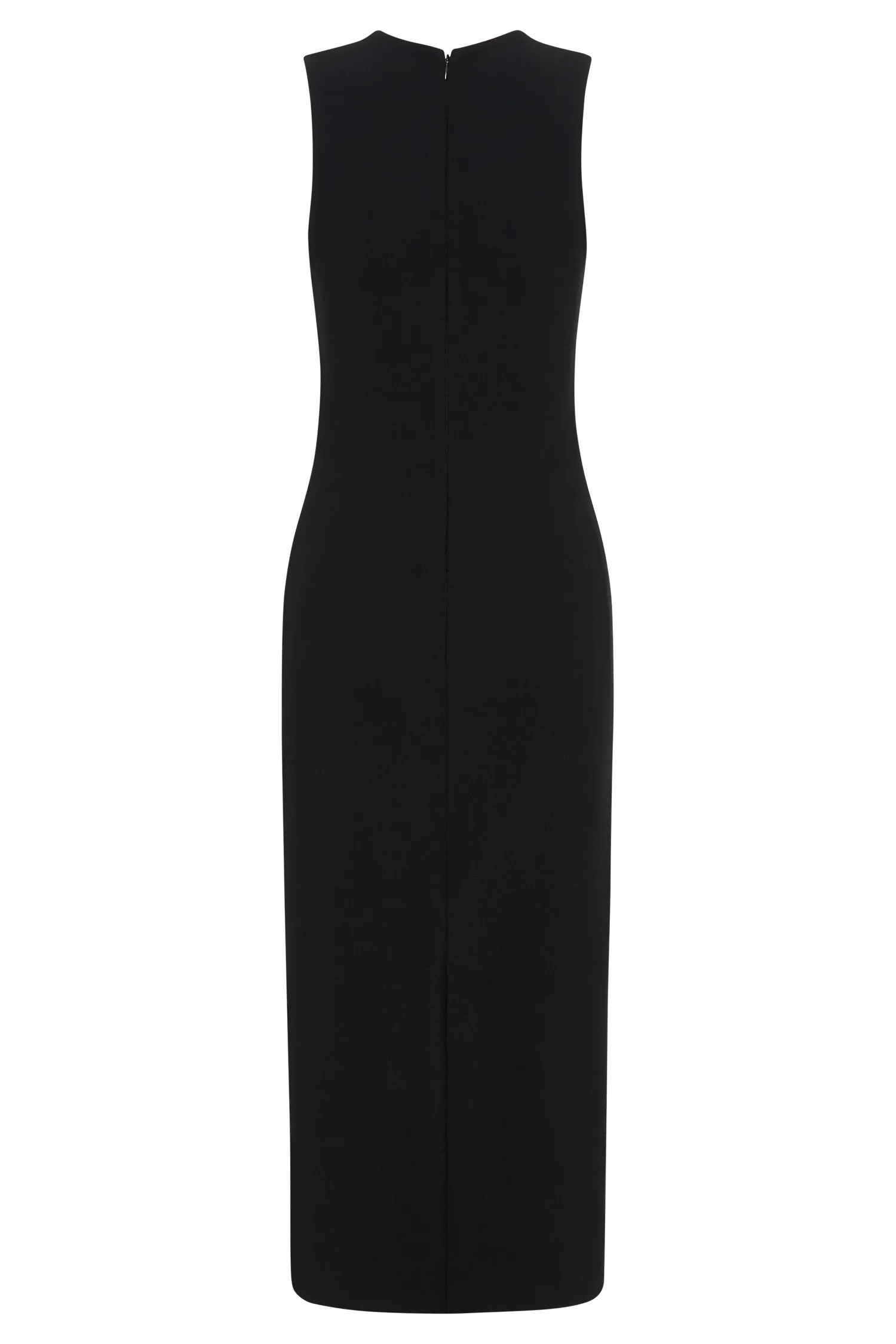 Chic Black Midi Dress with Crepe Textured Fabric - Frida