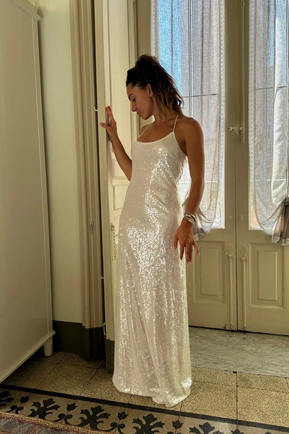 Gardenia White Sequin Maxi Dress