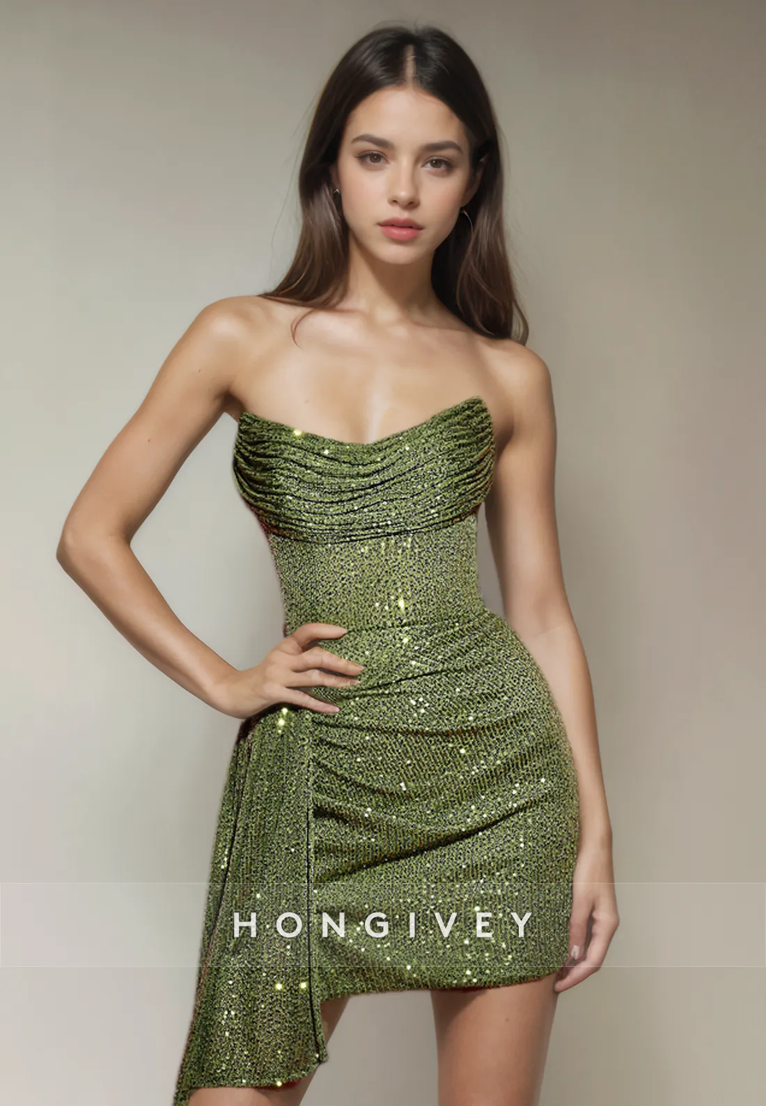 Glitter Strapless Strapless Sequined Short Party Homecoming Dress