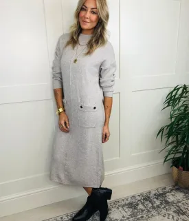 Grey Knitted Midi Pocket Dress