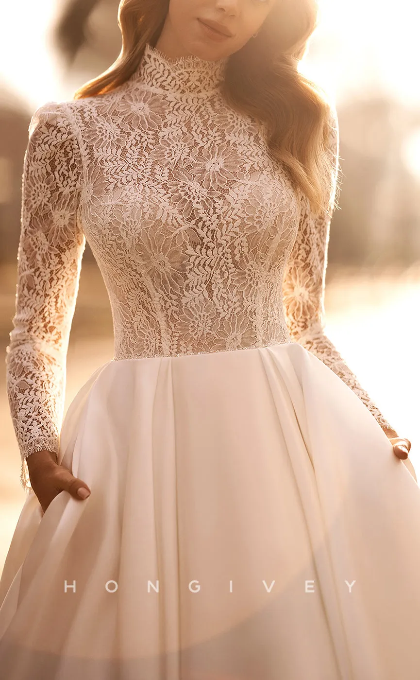 H1081 - Classic & Timeless Paneled Gown Lace Illusion High Scoop Long Sleeves Wedding Dress