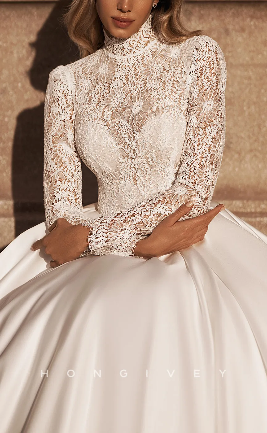 H1081 - Classic & Timeless Paneled Gown Lace Illusion High Scoop Long Sleeves Wedding Dress