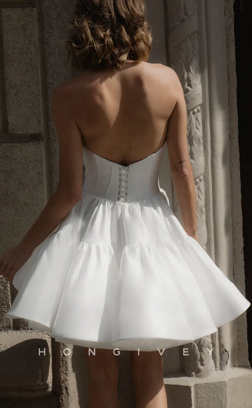 H1114 - Sexy Satin A-Line Sweetheart Strapless Detachable Puff Sleeves Gown Wedding Dress