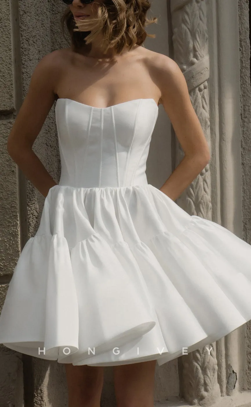 H1114 - Sexy Satin A-Line Sweetheart Strapless Detachable Puff Sleeves Gown Wedding Dress