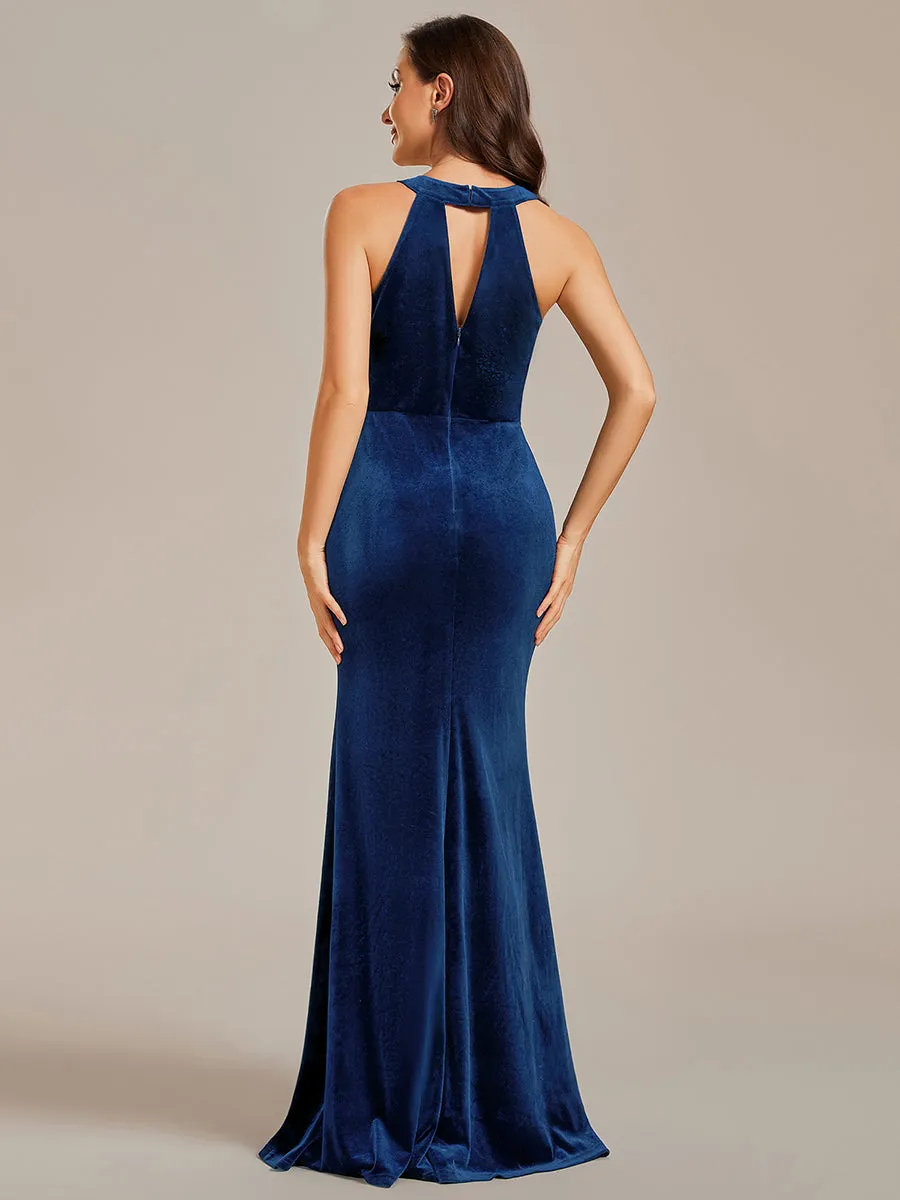 Halter Neck Side Split Velvet Wholesale Evening Dresses