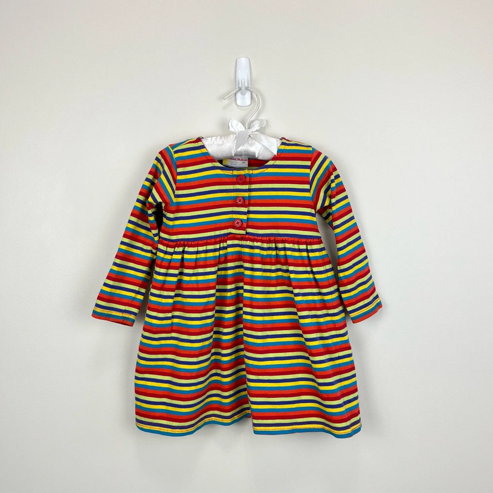 Hanna Andersson Long Sleeve Rainbow Striped Play Dress 80 cm 18-24 Months