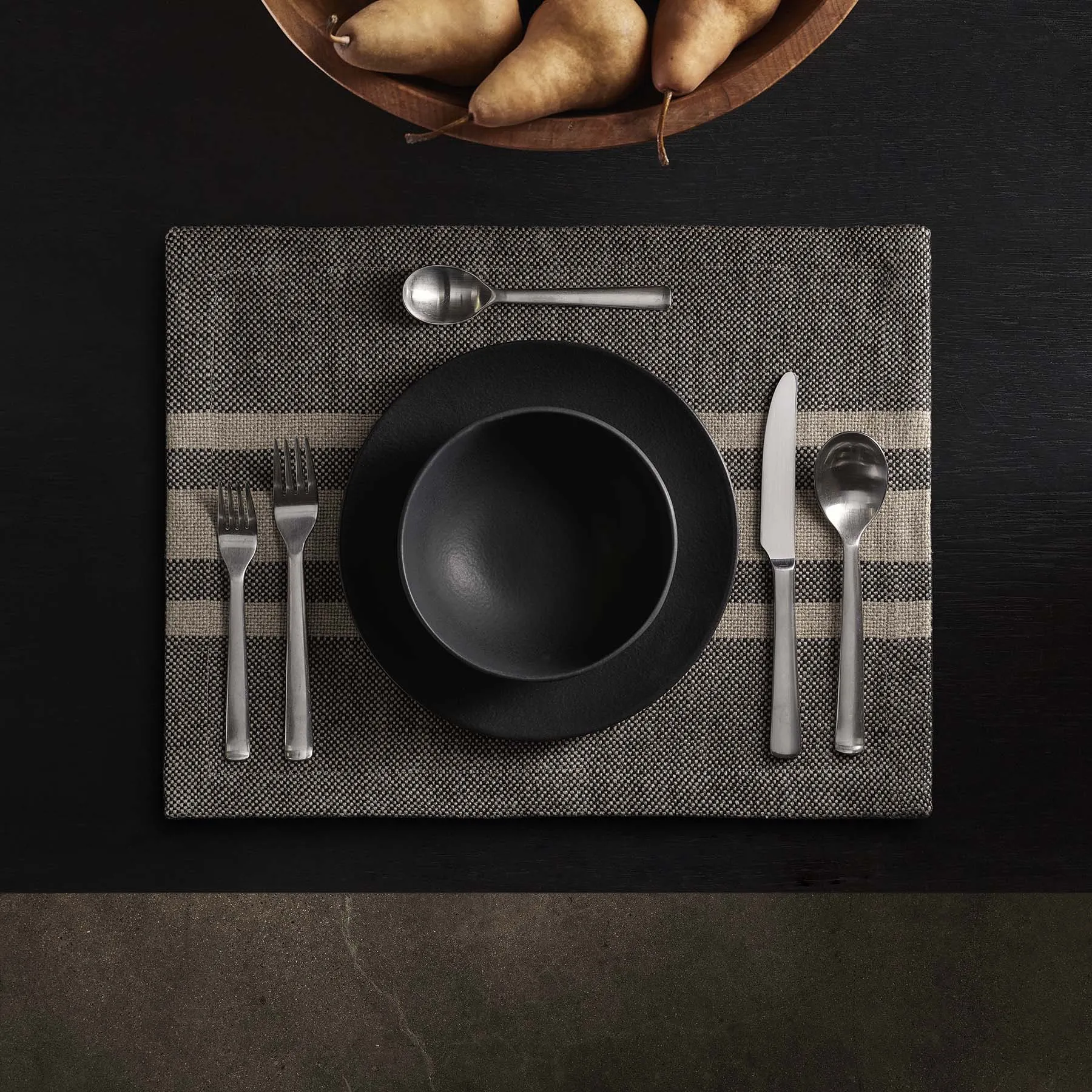 Heavy Triple Stripe Placemat - Black/Beige