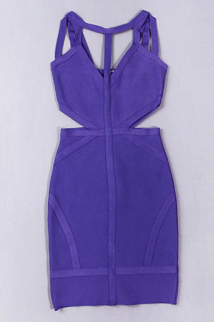 Honey Couture Purple MIKI Cut Out Mini Bandage Dress