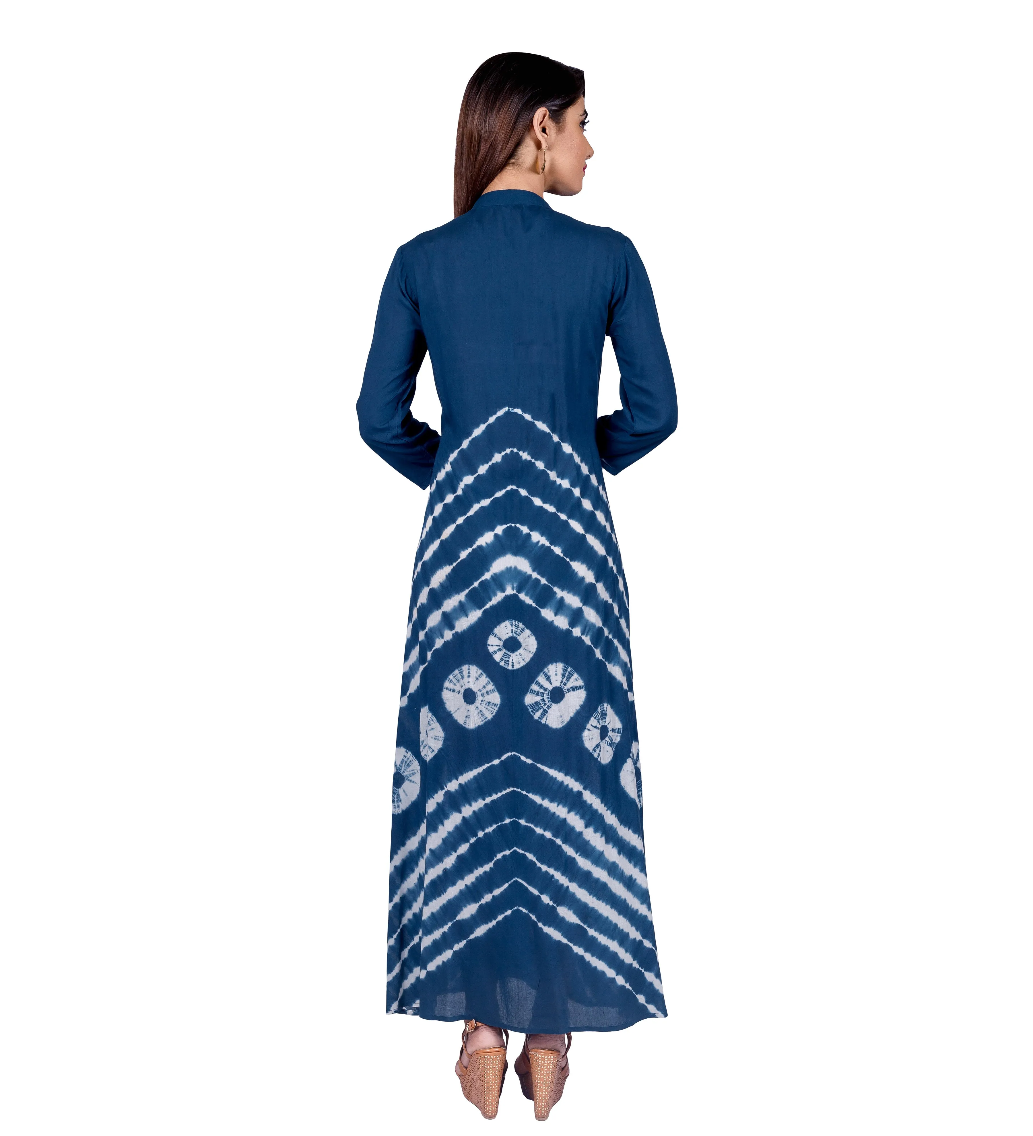 Indigo Tie and Dye Tasseled Indo Western Dress