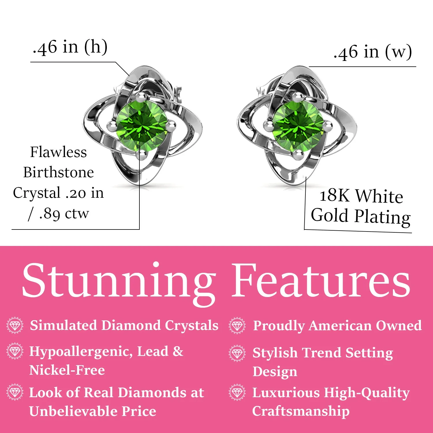 Infinity 18k White Gold Plated Birthstone Flower Earrings with Simulated Diamond Crystals