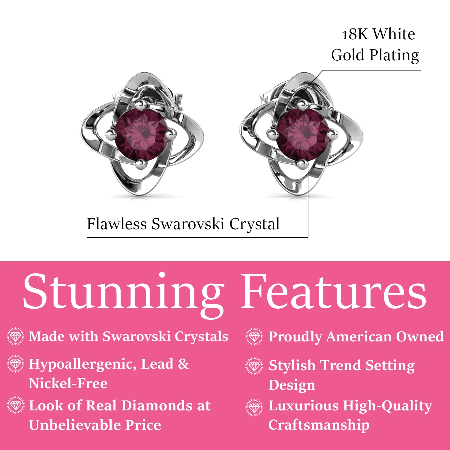 Infinity 18k White Gold Plated Birthstone Flower Earrings with Simulated Diamond Crystals