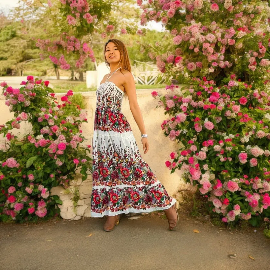 Ivory Floral Tiered SunDress Maxi Dress