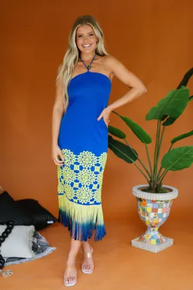 Royal Blue Juniper Fringe Midi Dress