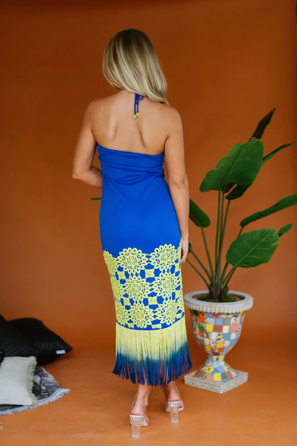 Royal Blue Juniper Fringe Midi Dress