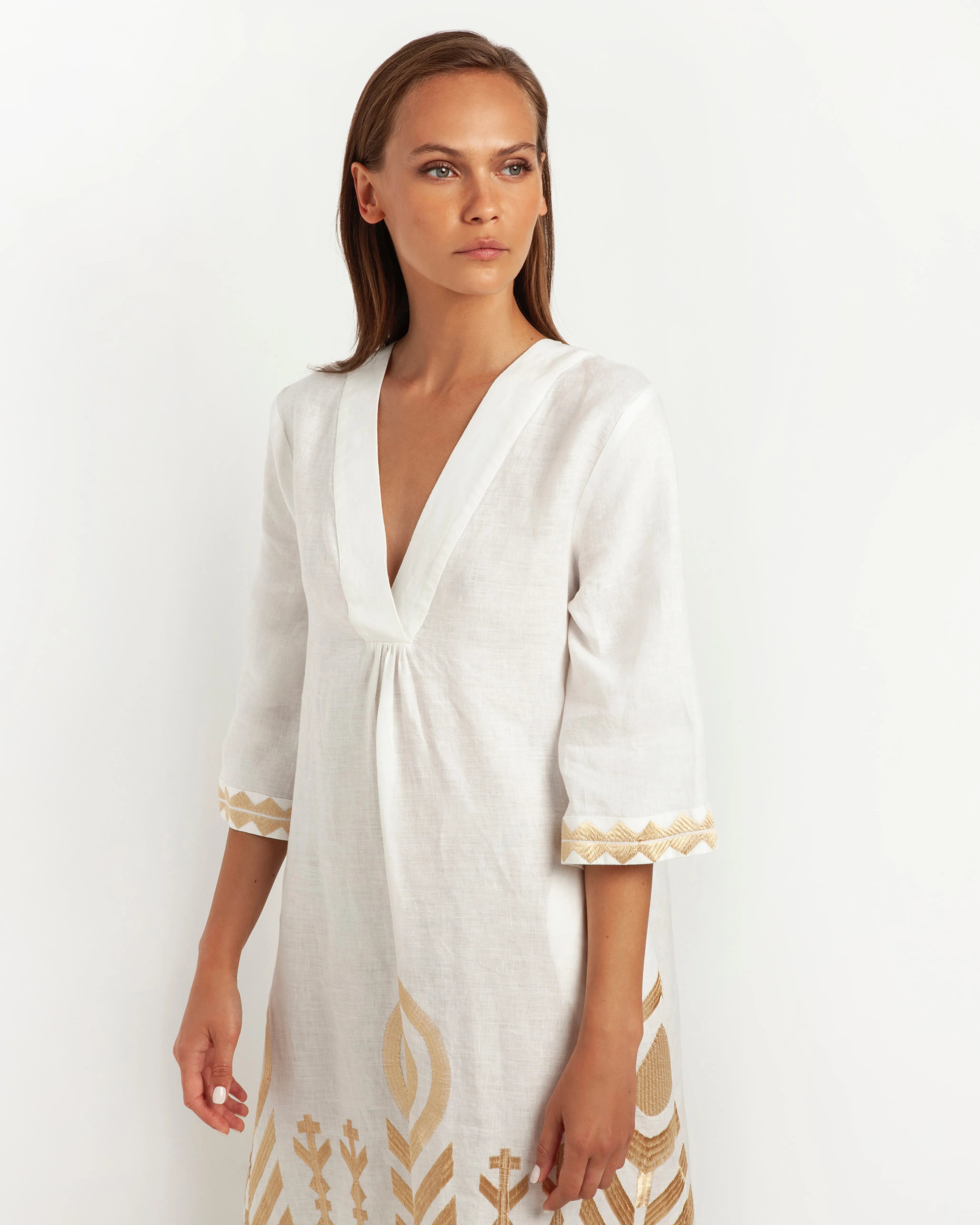 Kori Tunic Linen Dress | White & Gold