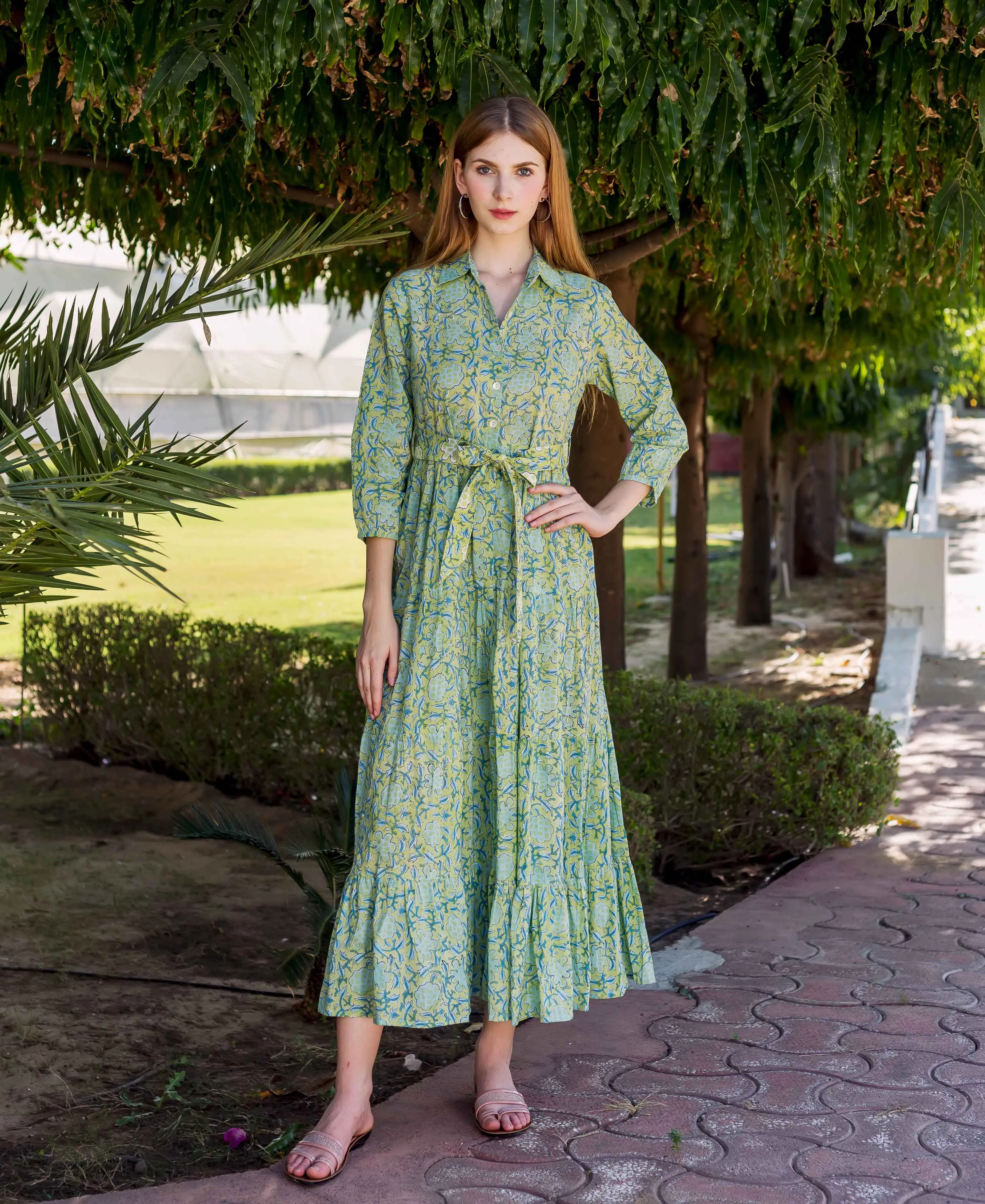 Lime Green Shirt Collar Dress