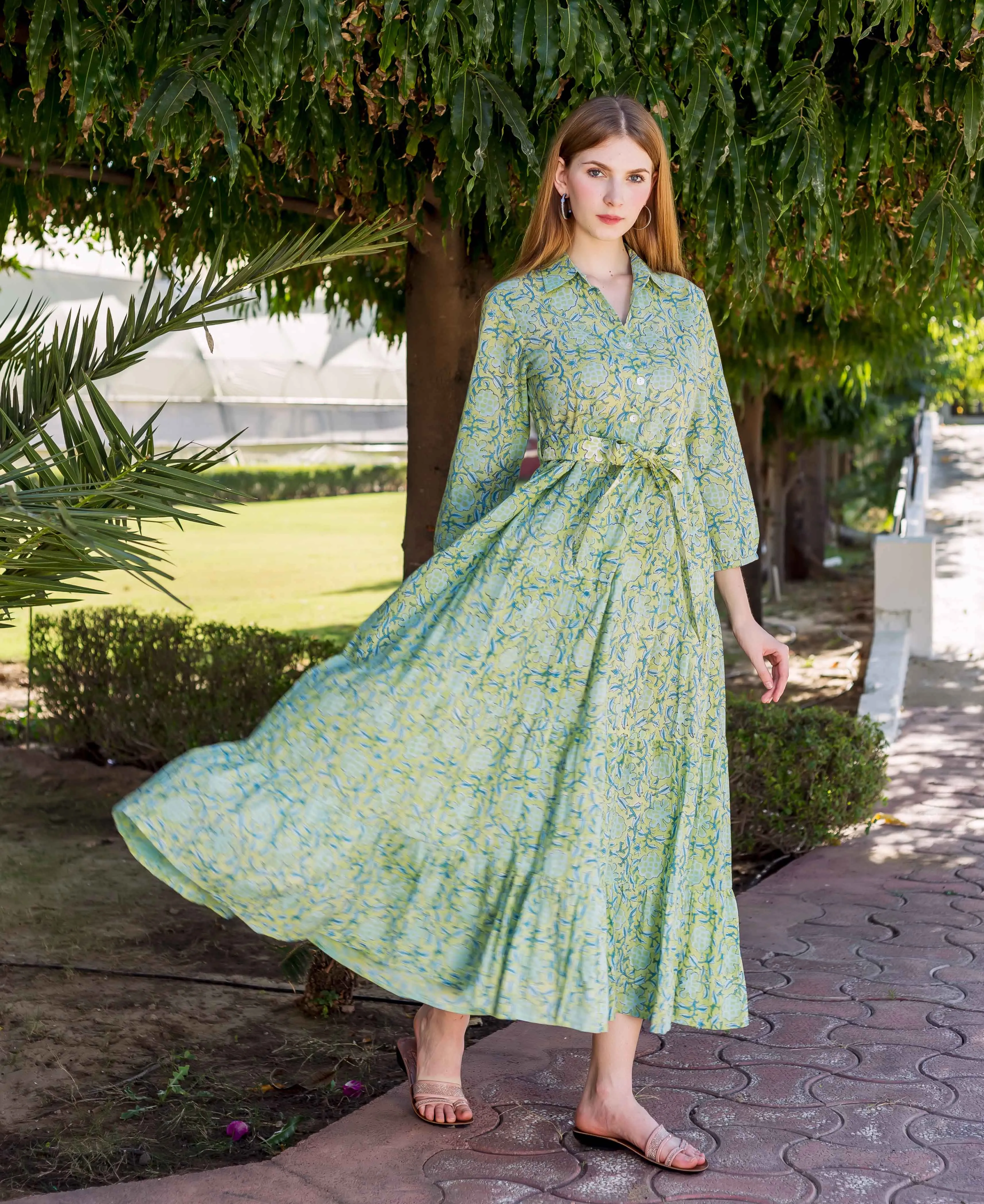 Lime Green Shirt Collar Dress