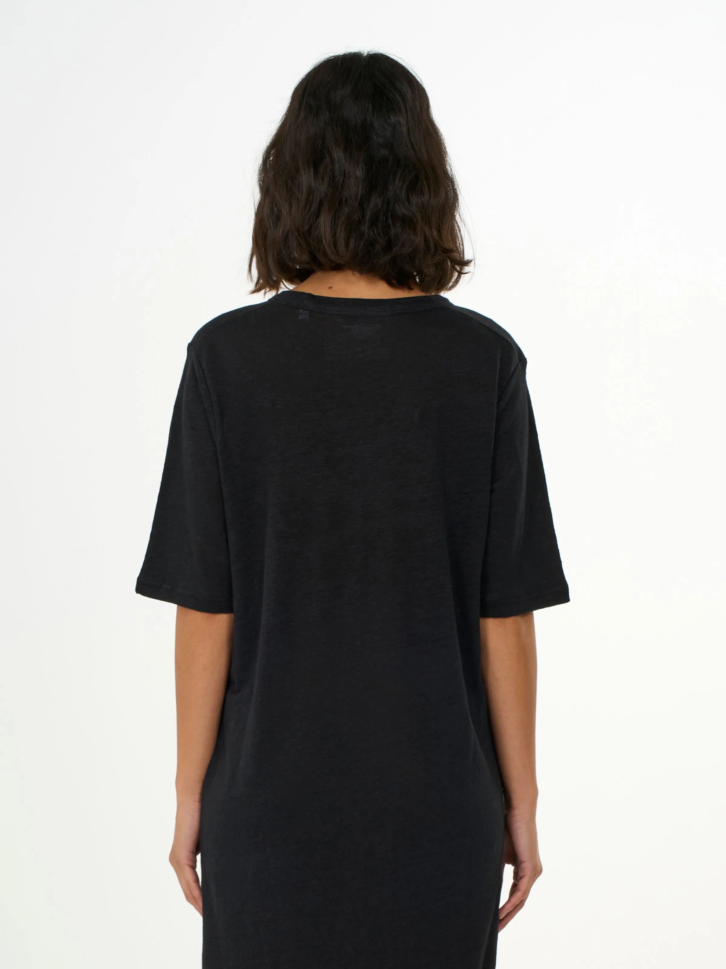 Linen short sleeved t-shirt dress - Black Jet