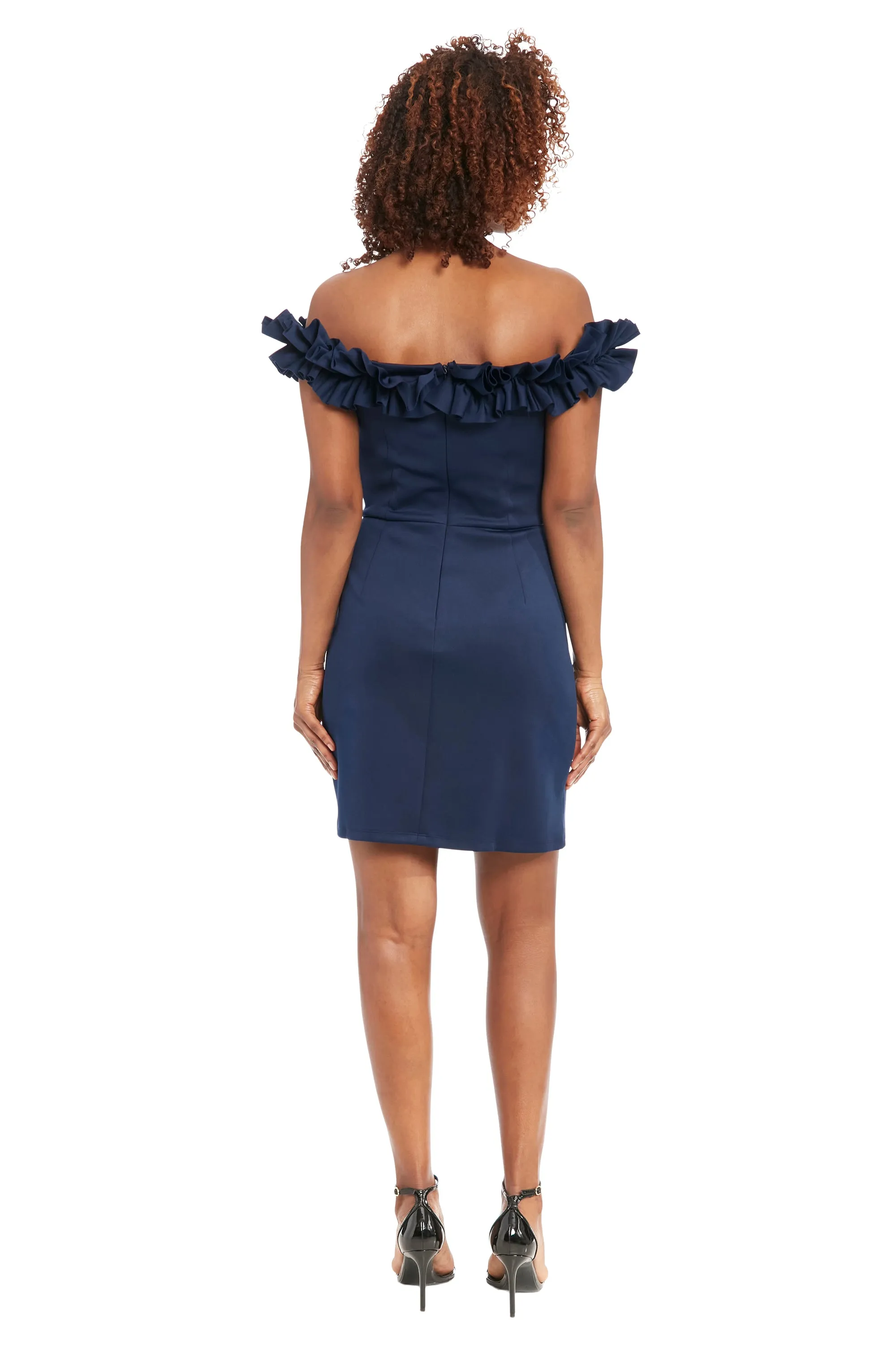 Navy Off-the-Shoulder Dress with Ruffles | London Times