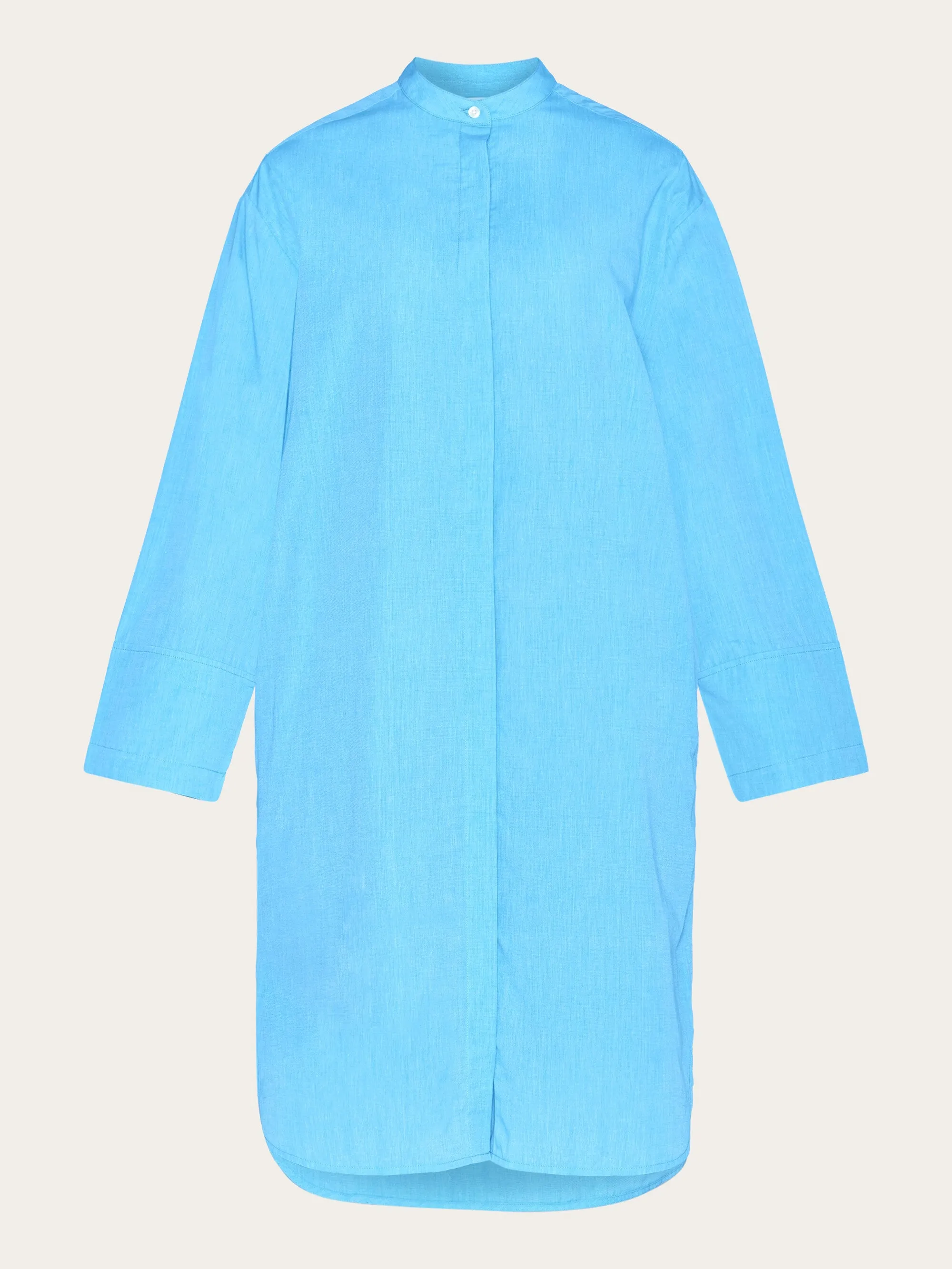 Loose chambray stand collar long shirt dress - GOTS/Vegan - Malibu Blue