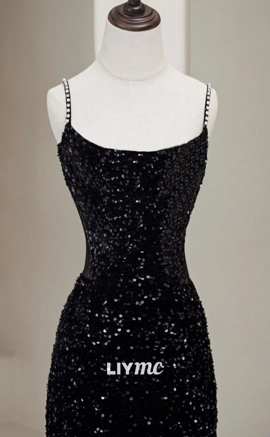 LP1876 - Black Mermaid Sequin Long Prom Dress Black Formal Dress