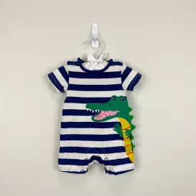 Mini Boden Striped Crocodile Applique Shortall Romper Newborn